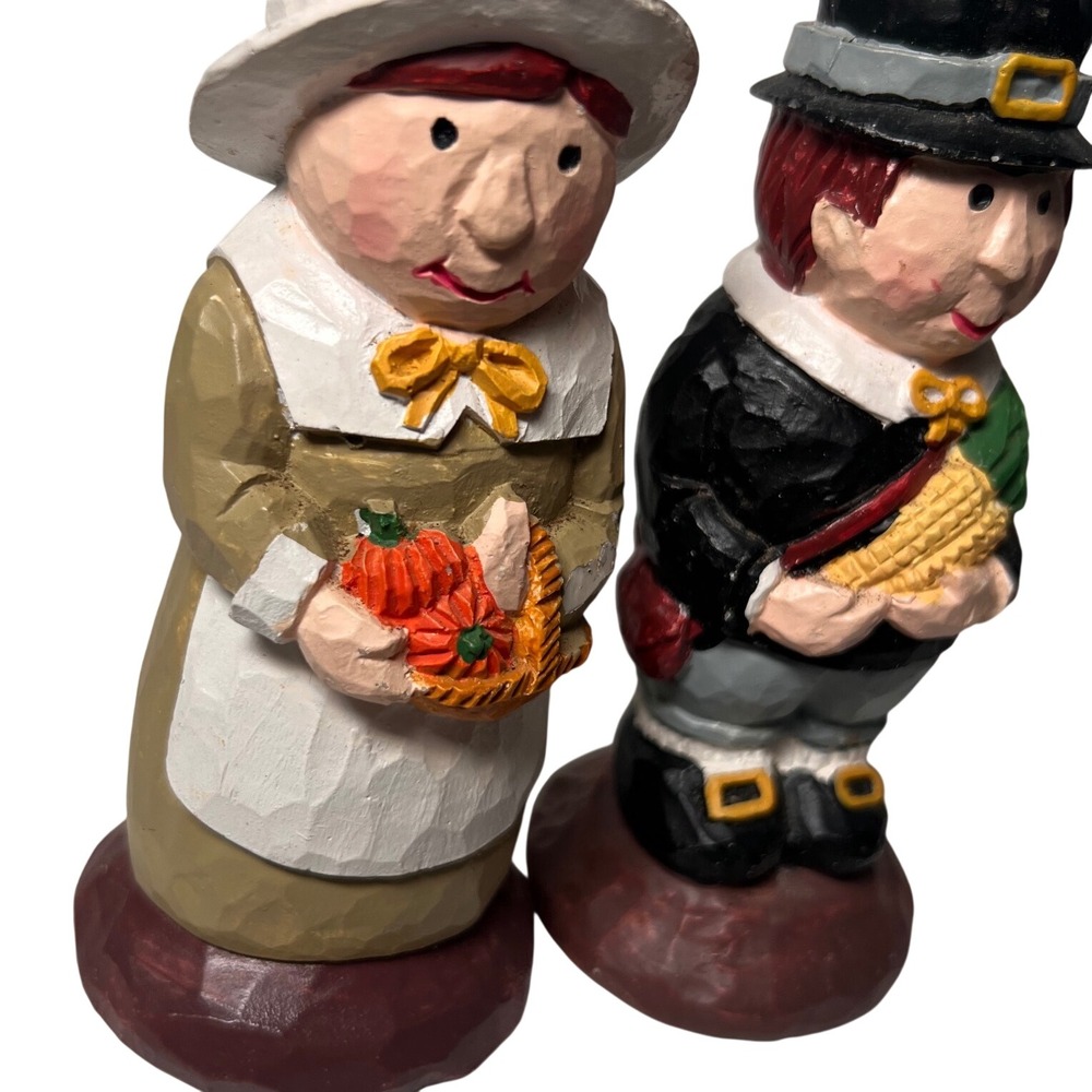 Vintage Teleflora Thanksgiving Pilgrim Figurines Candle Holder Set Resin 2pc - Picture 6 of 12